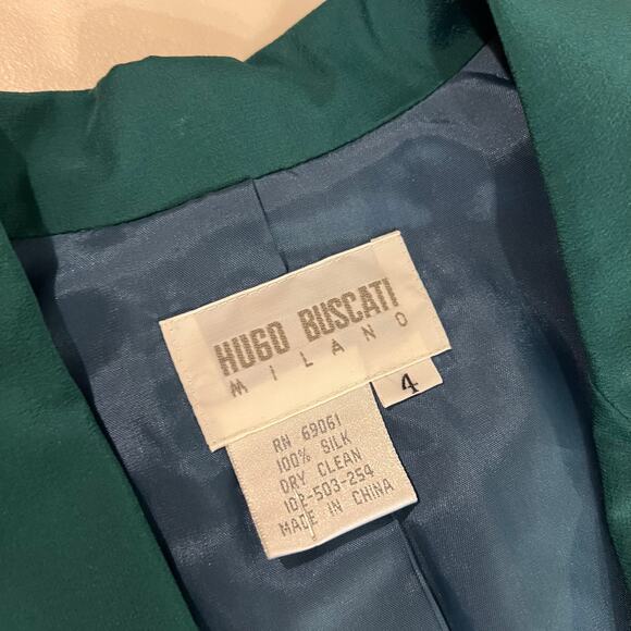 Vintage Hugo Buscati Silk Emerald Green Double Button Silk Blazer Jacket Size S - Picture 8 of 11